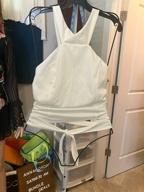 White Cross-Back Crop Top with Tie Waist
